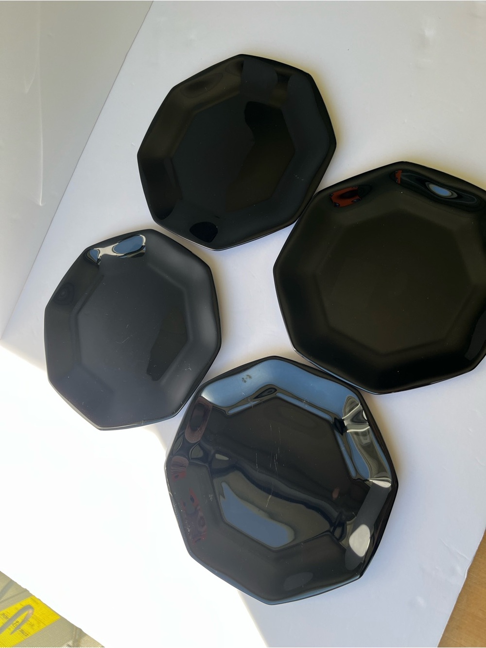 Arcoroc Octime Set of 4 Black Octagonal Glass 7 1/8" Salad Plates Made in France